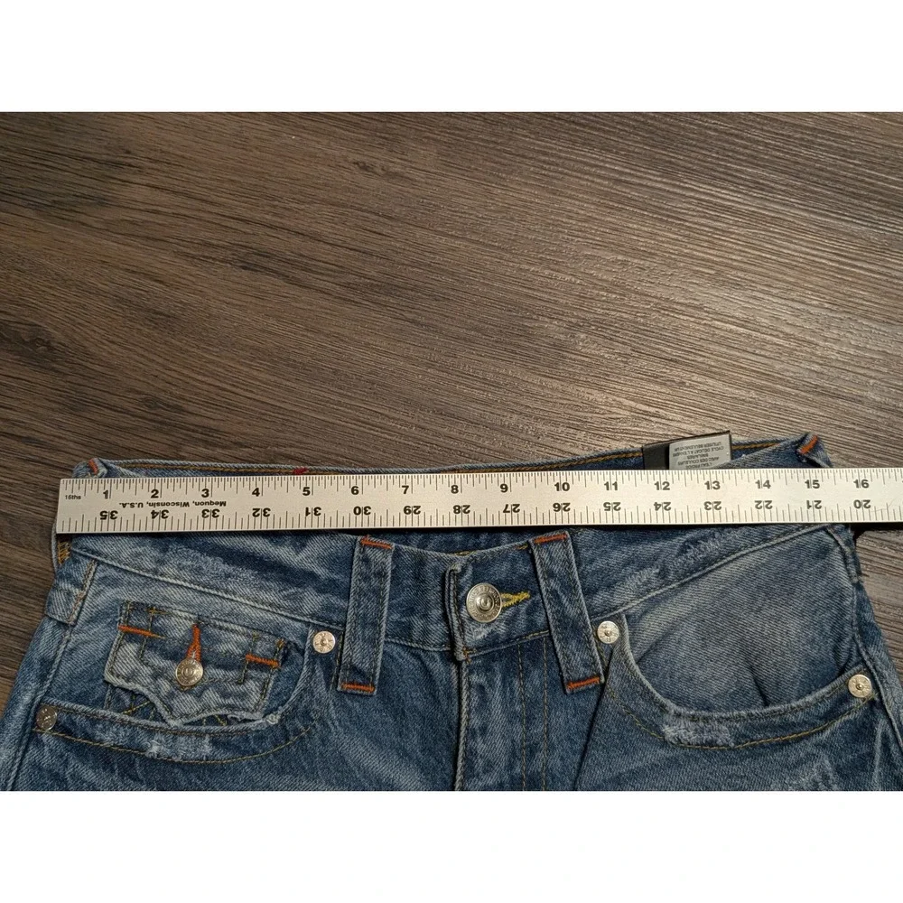 True Religion Ricky Relaxed Straight Denim Shorts 28 Medium Wash Rope Stitch NWT